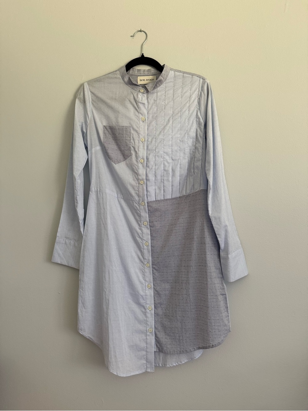 Rachel Antonoff Light Blue Patchwork Cotton Shirt Dress